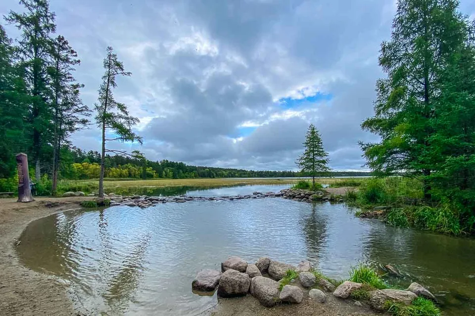 Stepping stones across the Mississippi River headwaters at Itasca State Park