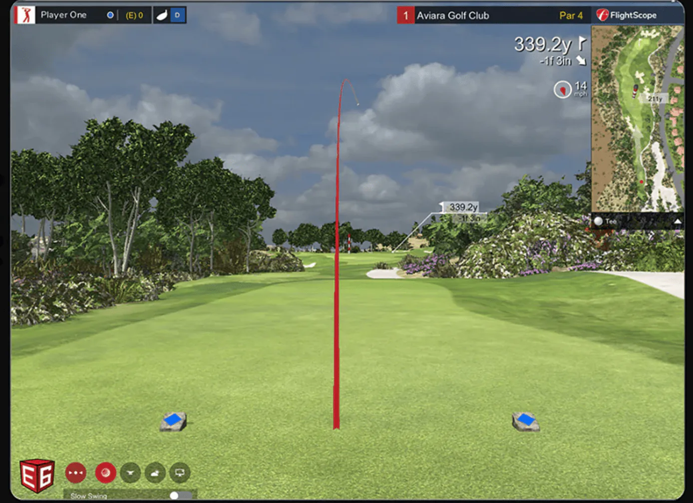 Golf simulator screen and playing area at the Grant Haven Clubhouse